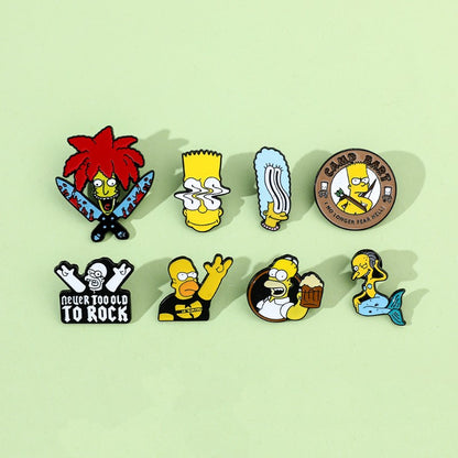 8 Peças The Simpsons Esmalte Pin Desenho Animado Bart Simpson Homer Jay Simpson Broche de Metal Jaqueta Jeans Lapela Joias Brinquedo