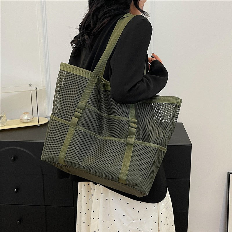 Multipocket Summer Large Beach Bag For Towels Mesh Durable Beach Bag For Toys Waterproof Underwear Pocket Beach Tote Bag