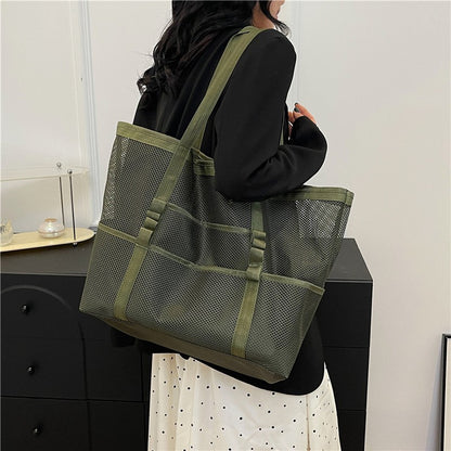 Multipocket Summer Large Beach Bag For Towels Mesh Durable Beach Bag For Toys Waterproof Underwear Pocket Beach Tote Bag