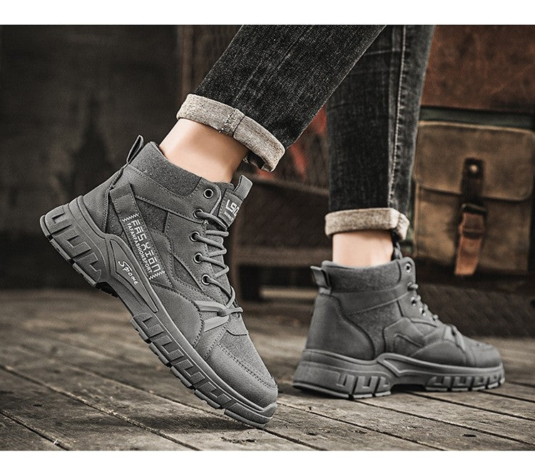 2025 new men's retro high top work boots, anti slip and durable hiking shoes, comfortable tactical desert outdoor men's shoes