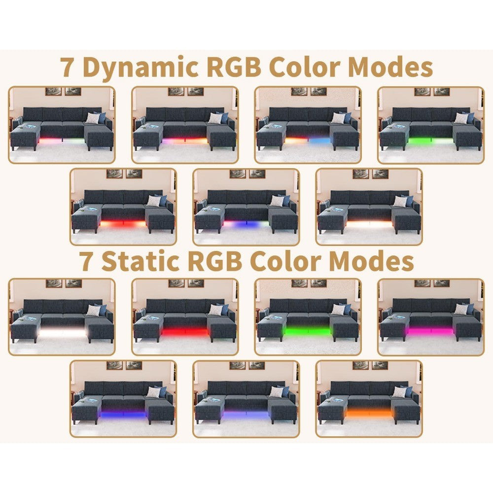 Smart Sectional Couches for Living Room, 4 Seat U/L Shaped Sectional Sofa with RGB Light/Charging, Modern Living Room Furniture