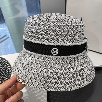 Chapéu de Pescador Vazado Respirável Coreano, Chapéu Tipo Bacia Personalizado, Chapéu Bucket Diamantado da Moda para Passeios de Verão Femininos