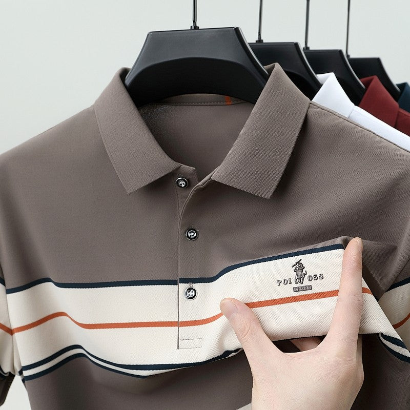 Luxury men's short sleeved polo shirt summer fashion hot selling striped top badge original design golf casual business T-shirt