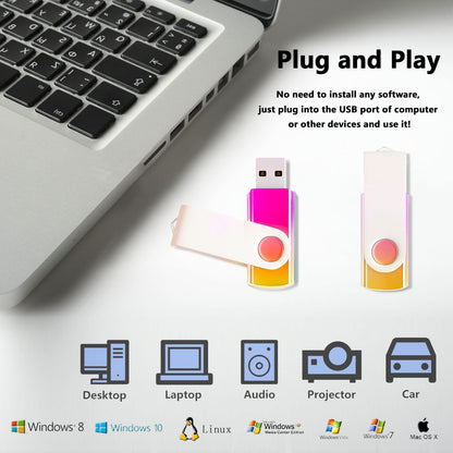 5PCS 4GB 32GB 128M USB Flash Drives Gradient Color USB 2.0 Memory Stick Wholesale Bulk Swivel Thumb Drive for Data Storage