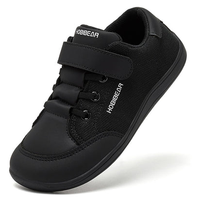 HOBIBEAR Kids Wide Toe Barefoot Shoes Boys Girls  Minimalist Sneakers Lightweight Hook Loop Mesh Artificial Leather Shoes