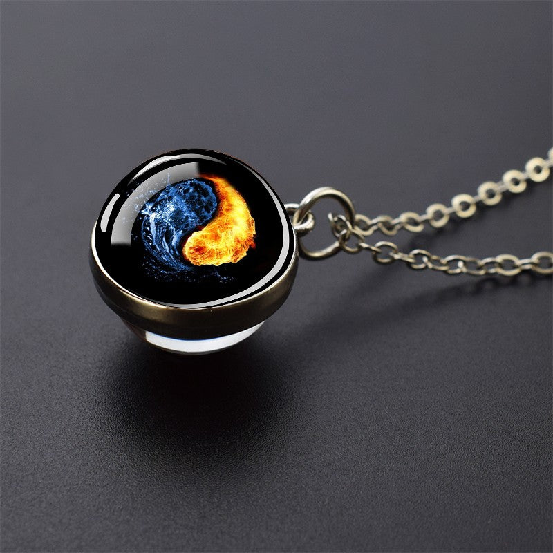 Colares Aurora Yin Yang Fênix de Gelo e Fogo Pingente de Bola de Vidro Dupla Face Colar de Correntes da Moda Joias Legais Feminino Masculino