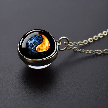 Colares Aurora Yin Yang Fênix de Gelo e Fogo Pingente de Bola de Vidro Dupla Face Colar de Correntes da Moda Joias Legais Feminino Masculino
