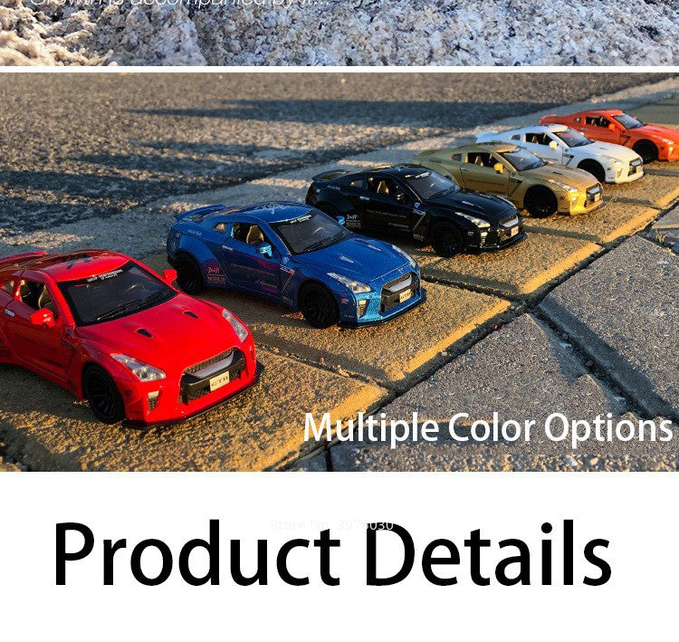 1/32 Escala Liga Fundida Nissan GTR Carro Esportivo Modelo Brinquedo Portas Abertas Fricção Som Música Veículo em Miniatura Presentes para Crianças Coleção
