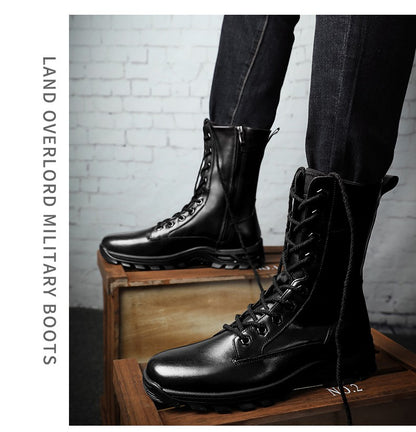 Botas de Couro Genuíno Masculinas de Cano Curto Botas Masculinas de Inverno de Couro com Pelo Quente para Exército Caça Sapatos Masculinos Botas Casuais Pretas