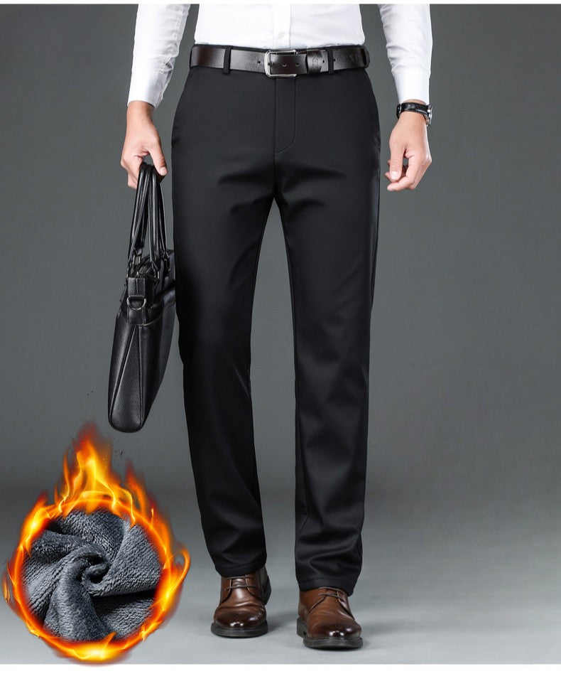 Flannel Thick Men's Casual Pants Navyblue Winter New Fleece Business Stretch Warm Plush Trousers Brand Slim Straight Male Pants