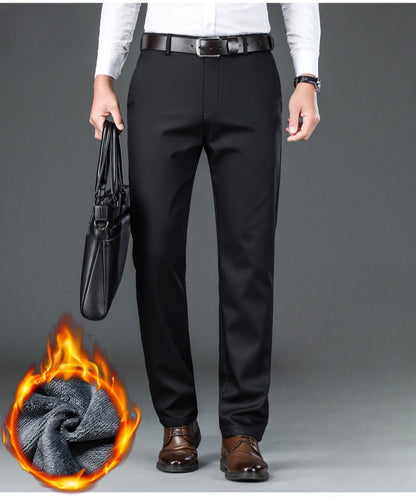 Flannel Thick Men's Casual Pants Navyblue Winter New Fleece Business Stretch Warm Plush Trousers Brand Slim Straight Male Pants