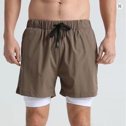 Men's sports double-deck shorts Fitness Quick Dry Training Shorts Casual 2 In 1 Multi-pocket sweatpants Men Gyms Running shorts