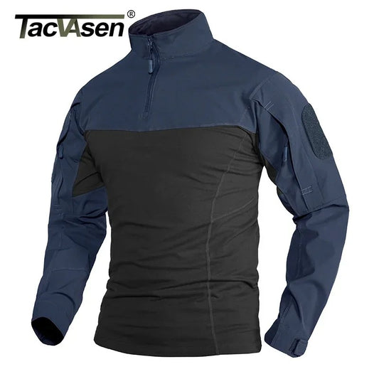TACVASEN 1/4 Zipper Ripstops T-shirts With Zipper Pockets Mens Long Sleeve T-shirts Outdoor Hiking Tees Tops Pullover Workout