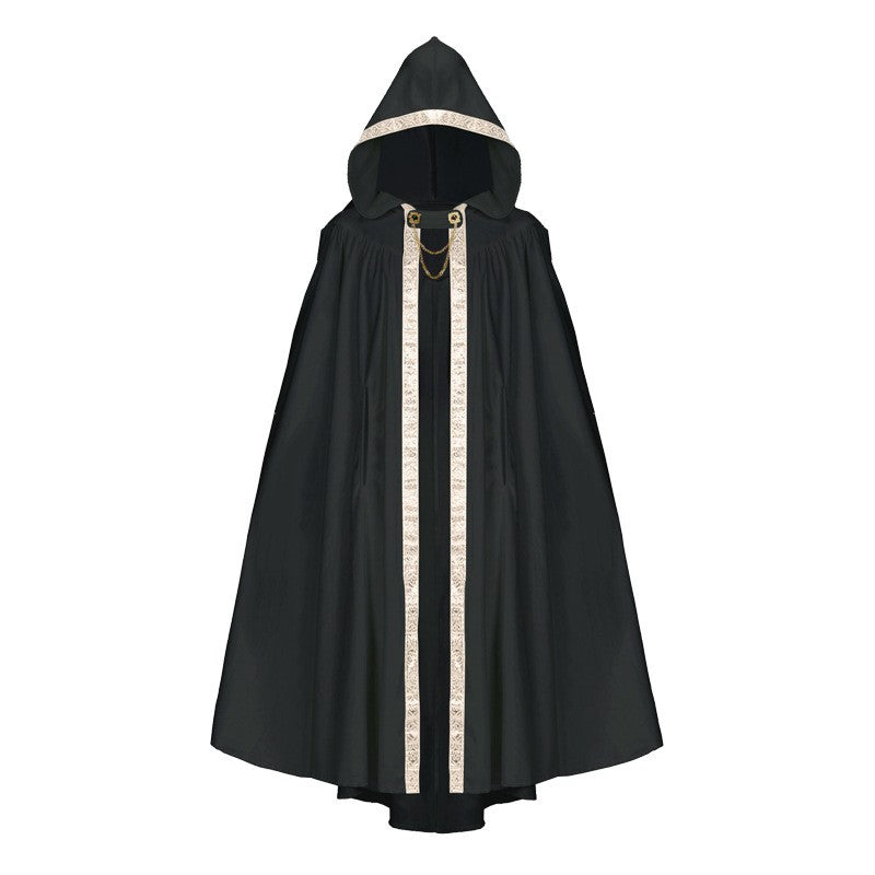 Elegant Medieval Hooded Floor Length CloakTrim Cape Chain Brooch for Adult Wedding Photoshoot Halloween Gothic Cosplay Costume