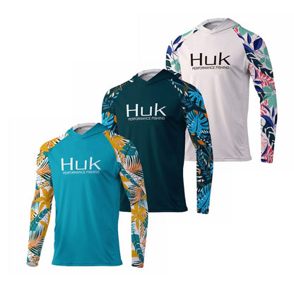 Camisa de Pesca HUK com Capuz Camisa de Pesca Masculina Manga Longa Proteção Uv 50 Camisas de Pesca Vestuário Roupa de Pesca ao Ar Livre