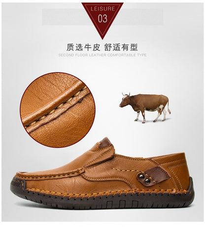 Novos Sapatos Masculinos de Couro Feitos à Mão Casuais Confortáveis Mocassins Masculinos de Couro Slip On Sapatilhas Masculinas Venda Quente Calçados para Caminhada ao Ar Livre