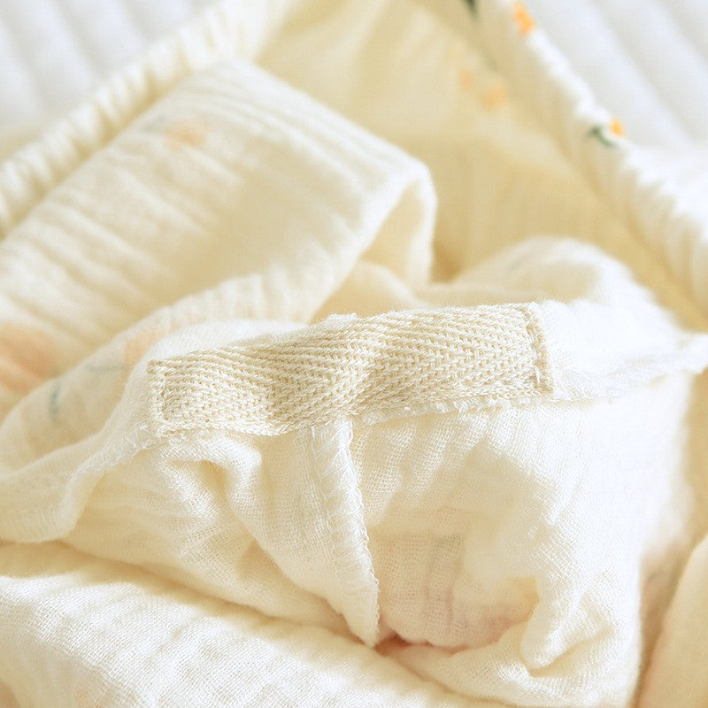 New summer women's cotton crepe three-piece short sleeve + shorts + trousers large size simple flower pajamas home service suit