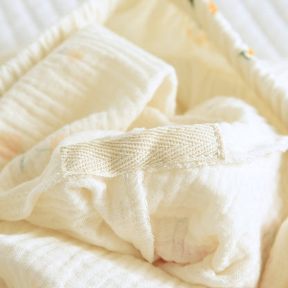 New summer women's cotton crepe three-piece short sleeve + shorts + trousers large size simple flower pajamas home service suit