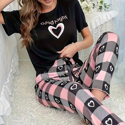 Stylish Simple Women's Summer Breathable Comfort Pajamas Women's Digital Alphabet Butterfly Print Short Sleeve Set  Sleepwear
