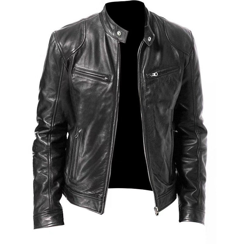 Latest Model Motorcycle Leather Jackets Man Casual Fashion Motorcycle Coat Slim Fit Lapel PU Jackets Anti-wind Leather Coat Male
