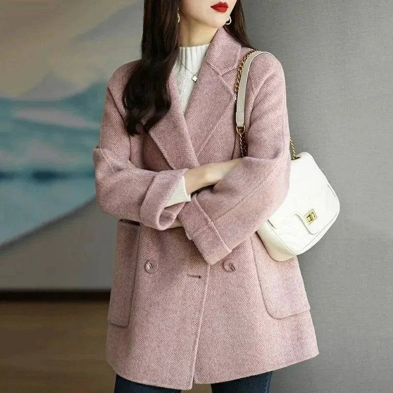 Ladies Woolen Jacket 2025 Autumn Winter Fashion Temperament Female Coat Long Sleeve Short Double-breasted Women Wool Overcoat