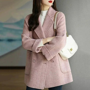 Ladies Woolen Jacket 2025 Autumn Winter Fashion Temperament Female Coat Long Sleeve Short Double-breasted Women Wool Overcoat