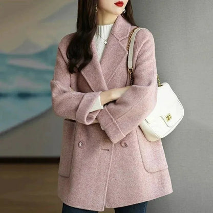 Ladies Woolen Jacket 2025 Autumn Winter Fashion Temperament Female Coat Long Sleeve Short Double-breasted Women Wool Overcoat