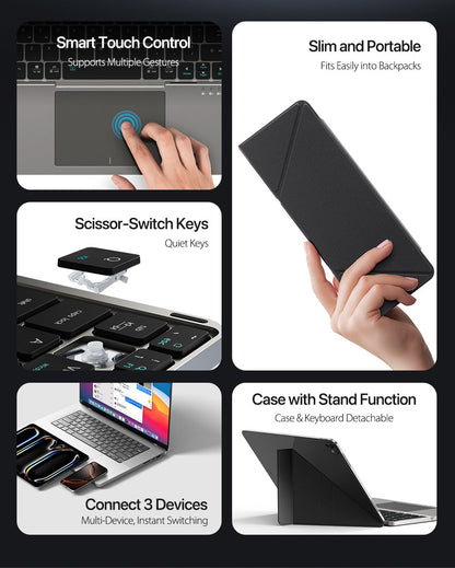 Teclado dobrável Bluetooth 5.0 DUX DUCIS com Touchpad e suporte de telefone para celulares, tablets e PCs com iOS, Android, Windows e Mac