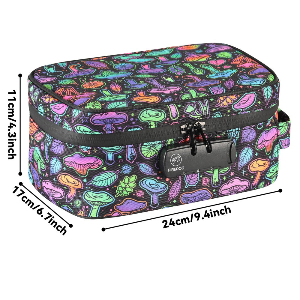 Large Smell Proof Case With Lock Mushroom Print Travel Portable Storage Bag with Handle