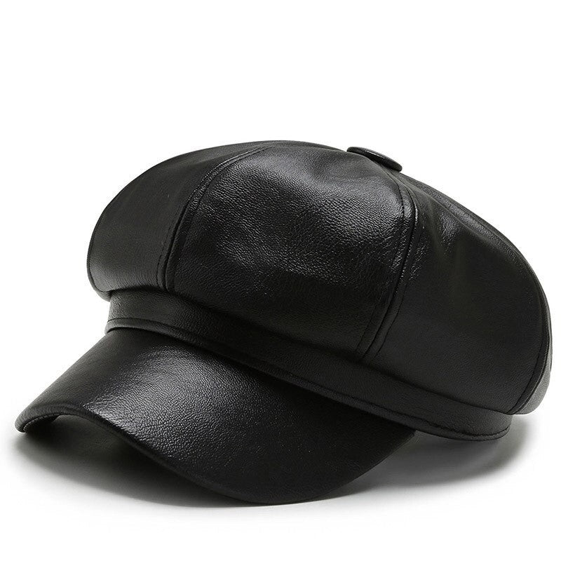 Chapéu Octagonal de Couro para Outono e Inverno Estilo Britânico Retrô Casual Boina Feminina Fofa da Moda Versátil