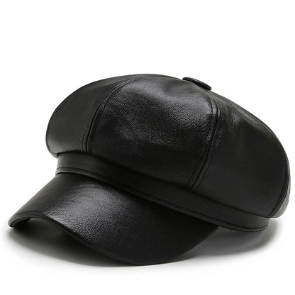 Chapéu Octagonal de Couro para Outono e Inverno Estilo Britânico Retrô Casual Boina Feminina Fofa da Moda Versátil
