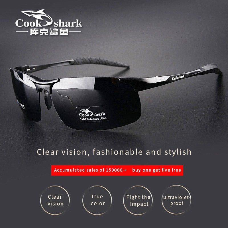 Óculos de sol Cook Shark, novos, de alumínio e magnésio, masculinos, HD polarizados, para dirigir, lentes coloridas, moda.