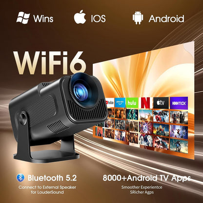 KaiAqua Mini Projetor HY320 NTV Android 13 com Amlogic S950D4 1080P 500 ANSI Lumens, WiFi Duplo, BT5.2 e Comando por Voz para Home Theater