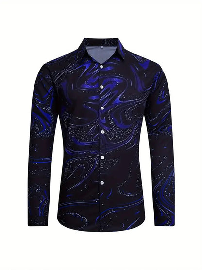 Fashion men's printed long-sleeved shirt casual handsome personality comfortable men's high-quality lapel large size tops