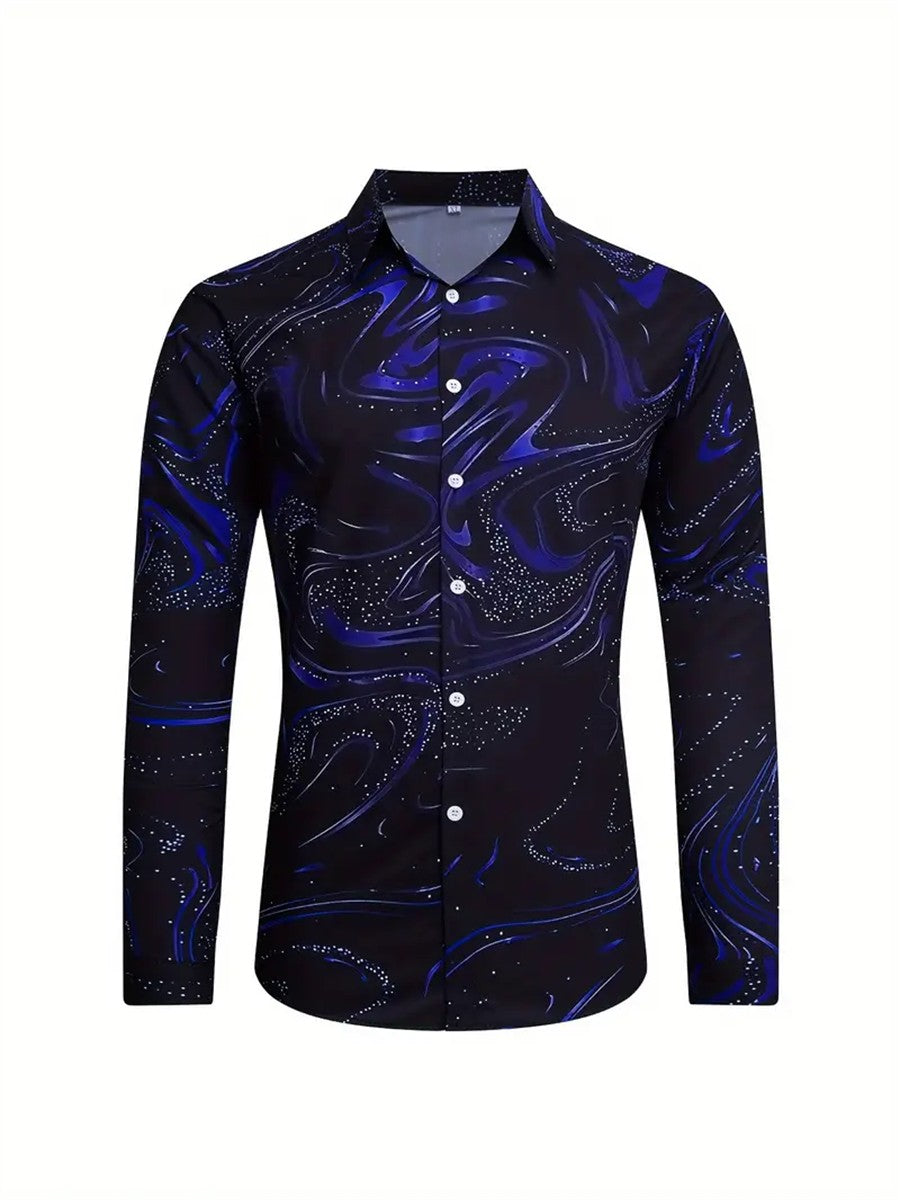 Fashion men's printed long-sleeved shirt casual handsome personality comfortable men's high-quality lapel large size tops
