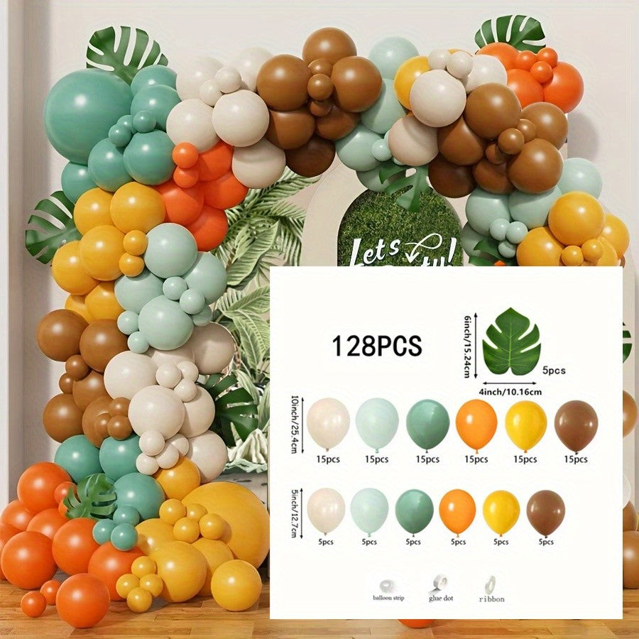 128Pcs Forest Balloon Garland Arch Kit Brown Orange Sage Green Latxe Balloons for Jungle Baby Shower Birthday Party Decor Gifts