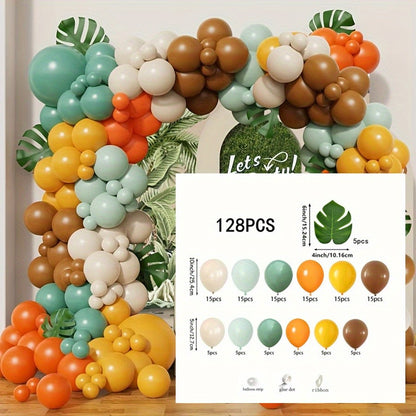 128Pcs Forest Balloon Garland Arch Kit Brown Orange Sage Green Latxe Balloons for Jungle Baby Shower Birthday Party Decor Gifts