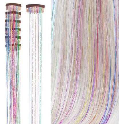 6 peças de extensões de cabelo brilhantes de 50 cm, extensões de cabelo sintéticas, presilhas de cabelo para trançar, chapéus femininos