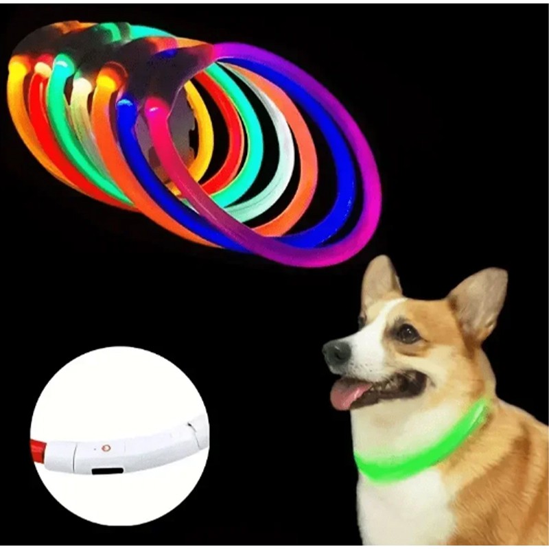 Coleira Luminosa LED para Cães e Gatos, Recarregável USB, Noturna, Anti-perda, Para Cães e Gatos de Pequeno, Médio e Grande Porte, Acessórios de Segurança para Animais de Estimação