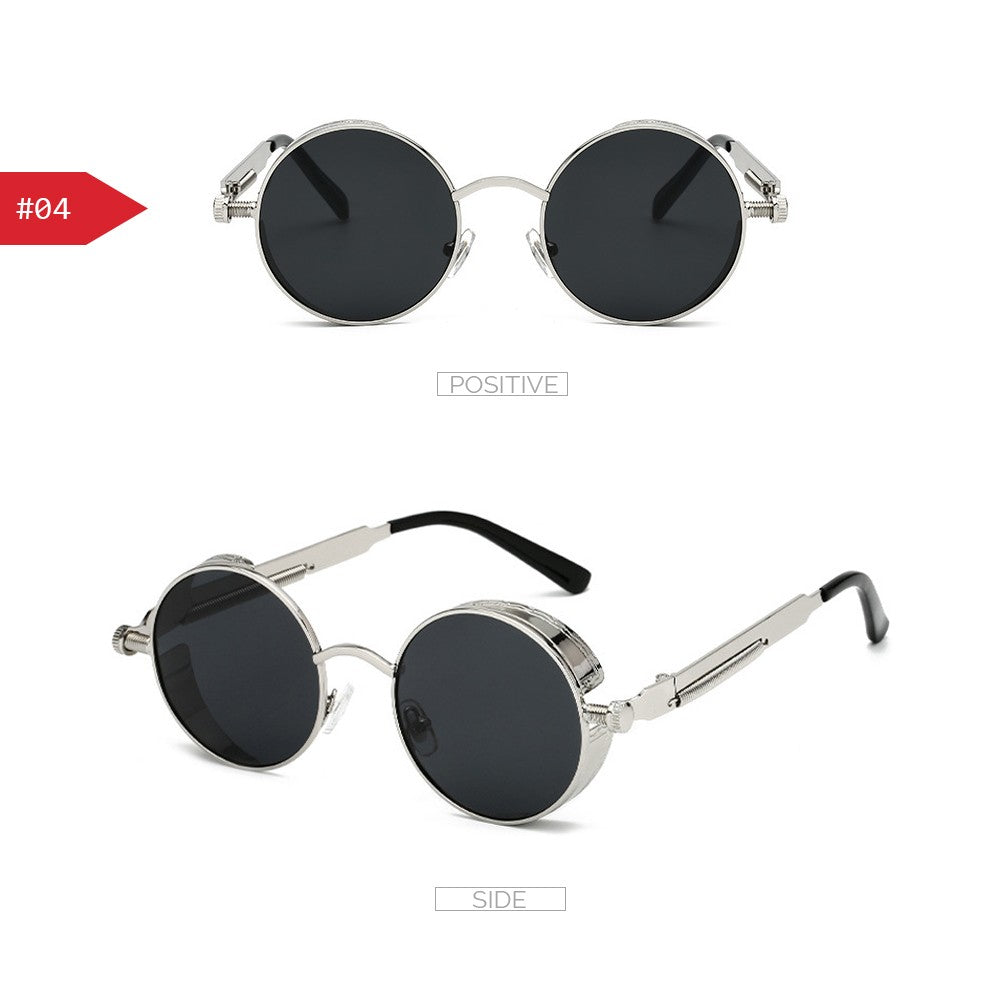 VIVIBEE Vintage Steampunk Red Sunglasses Men Round Punk Alloy Metal Retro Sun Glasses Women 2025 Goggles Gothic Style Shades