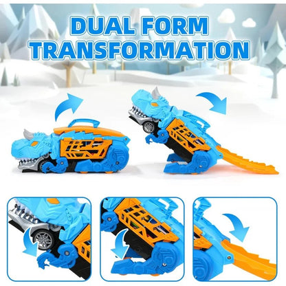 Brinquedo Dinossauro para Crianças Meninos de 3 a 5 Anos, Conjunto de Pista de Carros Caminhão Transportador de Dinossauros com Carrinhos Diecast que se Transformam em Dinossauros