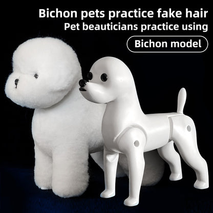 Standard Bichon Pet Simulation model Dog for Grooming Practice Fake Hair Trim And Style Must Be Used with Skeleton Model