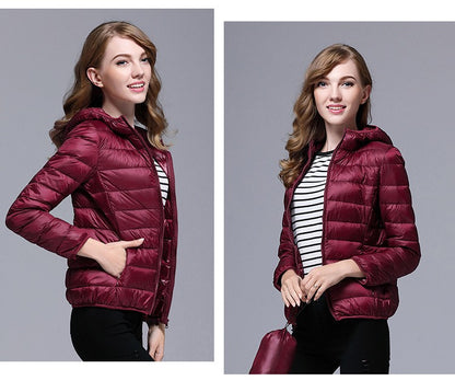 White Duck Down Winter Hoody Jackets Ultra-light Women Down Coats Puffer Long Sleeve Warm Slim Portable Thin Female Outwears 7XL
