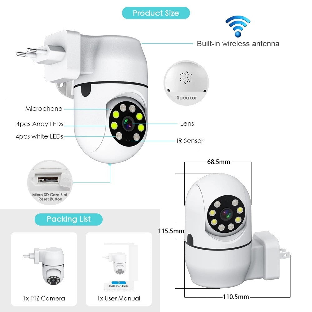 Tuya PTZ IP Camera Wireless Human Auto Tracking Cctv Security Surveillance Smart Cloud Color Night Vision Wifi Home Cam