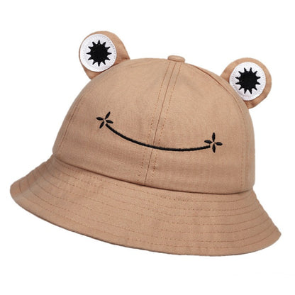 New Frog Shaped Parent Child Fisherman Hat with Embroidery for Men and Women, Sunshade, Warmth, Ear Protection Basin Hat