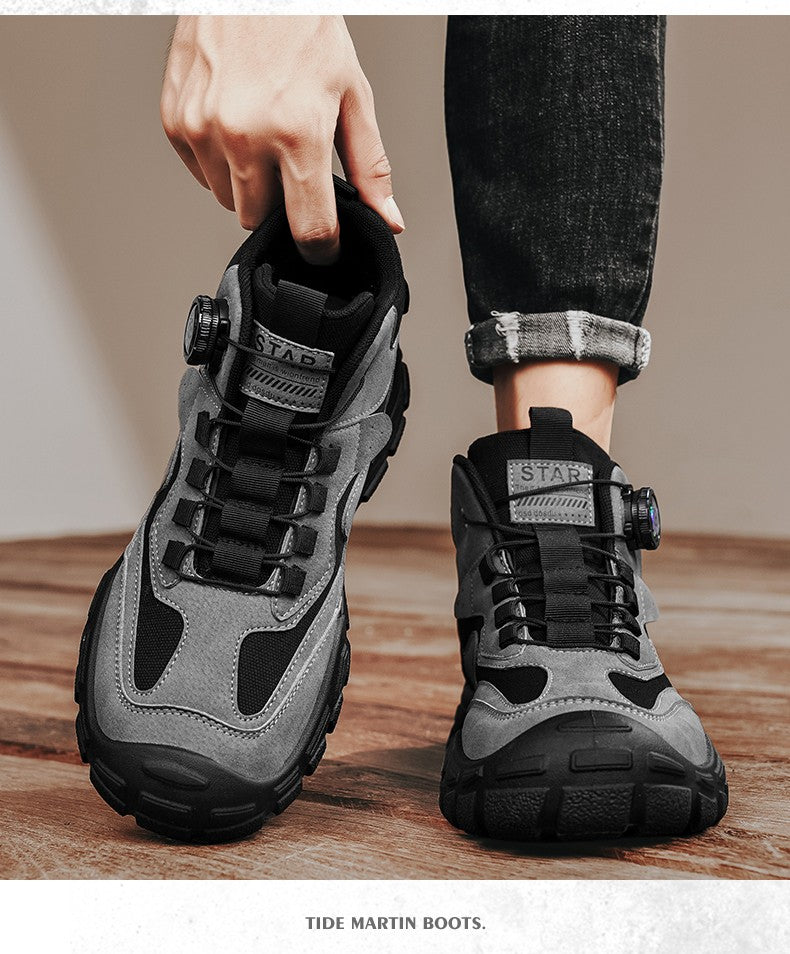 High-Top Men's Shoes for Winter, Thick-Soled Sports Shoes, British Style Retro Work Shoes, Rotating Buckle Casual Boots