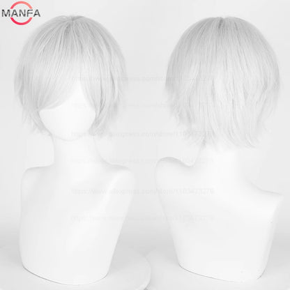 Anime 30cm Curta Reta Peruca Cosplay Preto Branco Verde Marrom Roxo Azul Cinza Vermelho Dourado Homens Mulheres Cabelo Sintético Resistente ao Calor