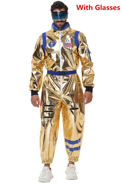 Adult Silver Astronaut Costume Men Women Spaceman Suit Space Jumpsuit Halloween Cosplay Party Dress Up