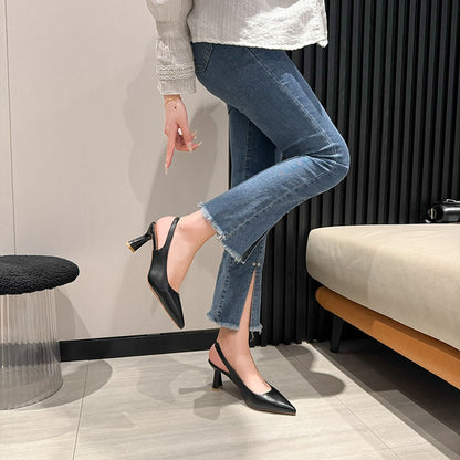 New style pointed-toe fashionable high heels women's thin-heel outdoor toe-cap sandals with shallow back opening single shoes
