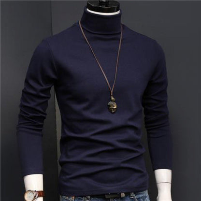 Hot Winter Warm Men Mock Neck Basic Plain T-shirt Blouse Pullover Long Sleeve Top Male Outwear Slim Fit Stretch Fashion Sweater